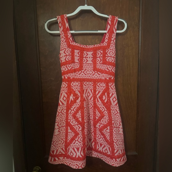 Anthropologie Maeve Emma Red White Lace Square Neck Fit & Flare Dress 0P - Picture 2 of 5